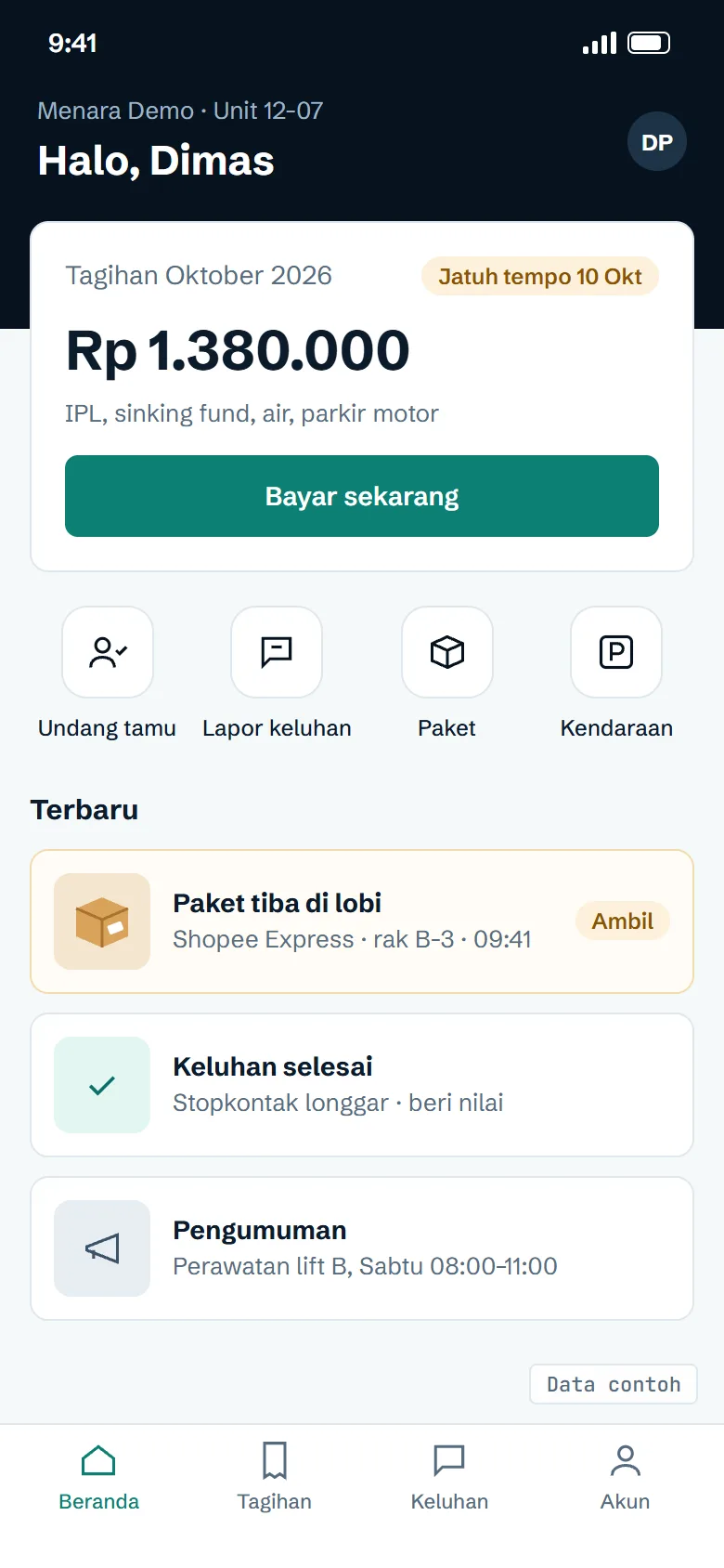 Penghuni membayar tagihan, melacak paket, dan mengundang tamu dari ponsel.